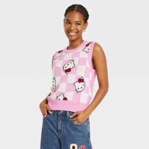 Sanrio Hello Kitty Sweater Vest Sweater Face Print Size XL